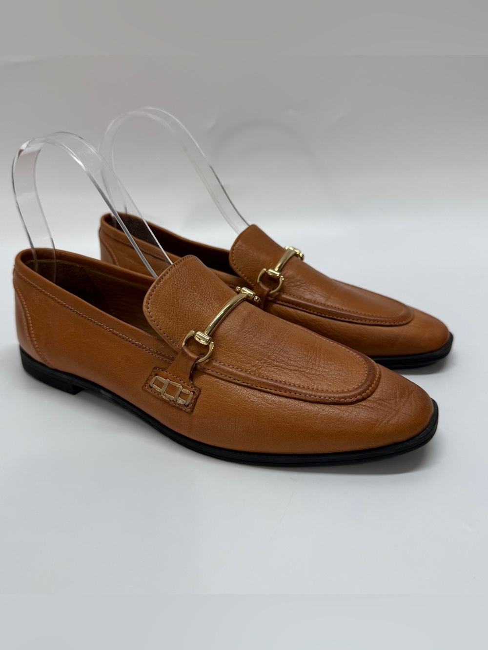 Miz Mooz Leather Loafers Paulina Cognac Horsebit Slip On Womens 37 US 6.5